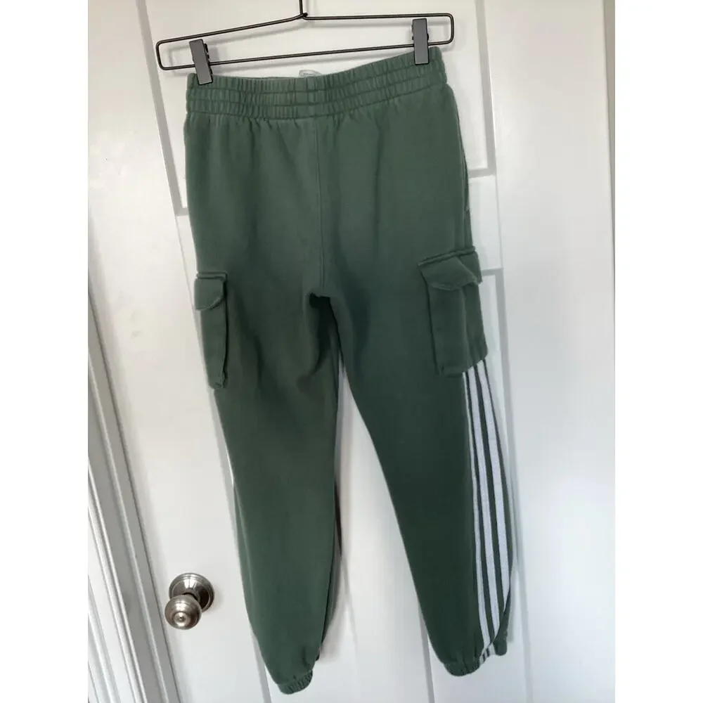 Adidas Boys 3-Stripes Regular Fit‎ Cargo Joggers Pants Green Size Medium 10/12